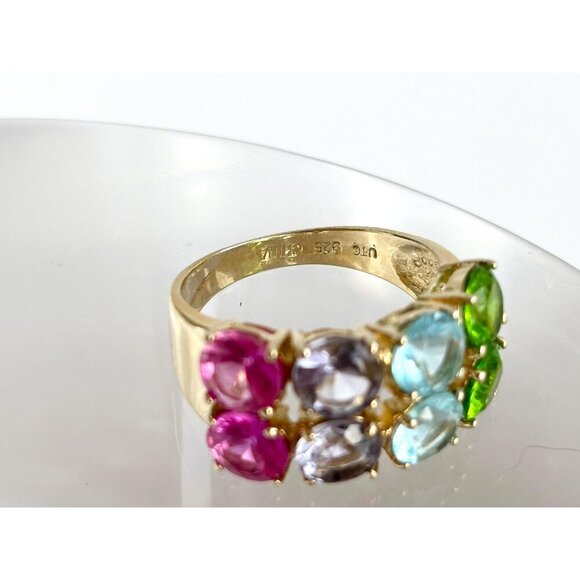 Multi Gemstone Pink Topaz, Peridot,  & Aquamarine Vintage Ring - sz 8 - Picture 6 of 10